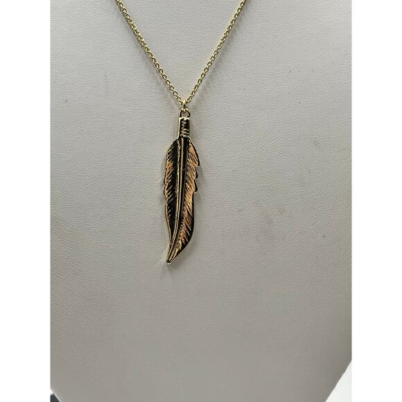 Lizzie Scheck Jewelry 14K Shiny Gold Plated Feather Pendant Chain Necklace - Picture 2 of 10